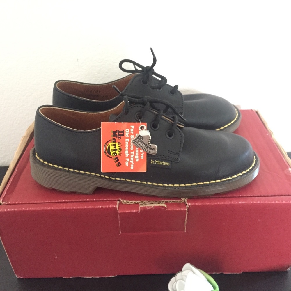 RARE Dr. Martens Leather Yellow Stitch Kids Shoes